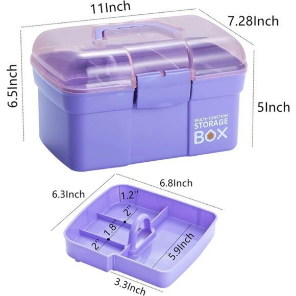 11'' Plastic Box Organizer with Removable Tray, Sewing Box Organizer (Purple) - Picture 2 of 7